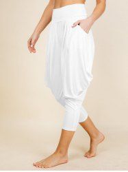 Pantalon Lanterne Drapé à Taille Haute Elastique - Blanc S