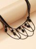 Collier Ras-de-Cou en Dentelle avec Pendentif Pompon et Cristal Style Vintage - Noir 