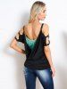 Cold Shoulder Cowl Neck Chain Detail Colorblock Ruched Faux Twinset T-shirt -  