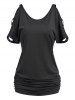 Cold Shoulder Cowl Neck Chain Detail Colorblock Ruched Faux Twinset T-shirt -  