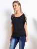 Cold Shoulder Cowl Neck Chain Detail Colorblock Ruched Faux Twinset T-shirt -  