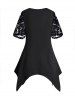 Plus Size Twist Cut Out Sheer Lace Asymmetrical Hem Plain Color T Shirt -  