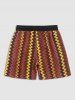 Rib Waist Zigzag Striped Drawstring Ethnic Casual Knitted Shorts -  