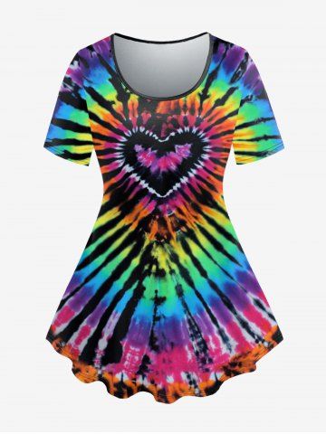 Plus Size Tie Dye Heart Print Short Sleeves T-shirt