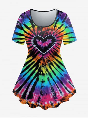 Plus Size Tie Dye Heart Print Short Sleeves T-shirt - MULTI - 3X | US 22-24