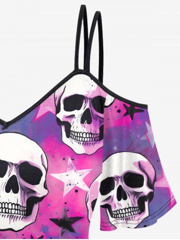 Gothic Skulls Stars Print Cold Shoulder T-shirt