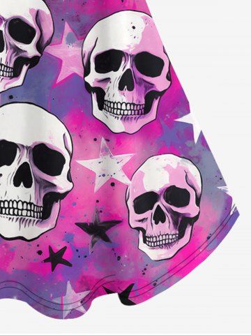 Gothic Skulls Stars Print Cold Shoulder T-shirt