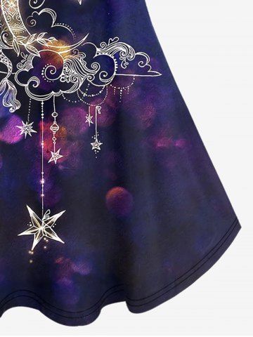 Plus Size Galaxy Moon Stars Cloud Print Cold Shoulder T-shirt