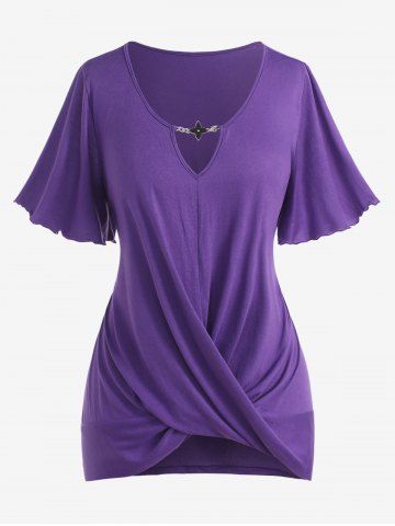Plus Size Chain Panel Twist Short Sleeves T-shirt - Purple - M | Us 10