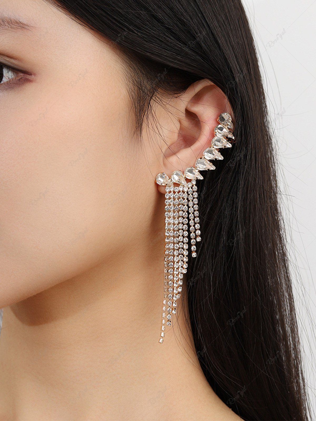 Trendy Faux Crystal Rhinestone Tassel Drop Earrings  
