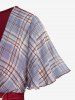 Plus Size Plaid Buckle Ruched Ruffles Short Sleeves T-Shirt -  