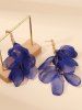 Boucles D'Oreilles Pétale Pendantes en Maille - Bleu 