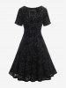 Gothic Jacquard PU Grommets Lace-up Corset Dress -  