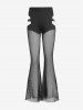 Gothic Fishnet Buckle Grommet Side Cut Out Patchwork Flare Pants -  