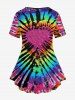 Plus Size Tie Dye Heart Print Short Sleeves T-shirt -  