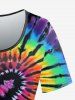 Plus Size Tie Dye Heart Print Short Sleeves T-shirt -  