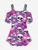 Gothic Skulls Stars Print Cold Shoulder T-shirt -  