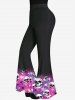 Gothic Skulls Stars Colorblock Print Flare Pants -  