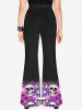 Gothic Skulls Stars Colorblock Print Flare Pants -  