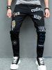 Letter Graphic Embroidered Straight Leg Jeans -  