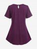 Plus Size Embroidered Panel Button Ruched Short Sleeves T-shirt -  