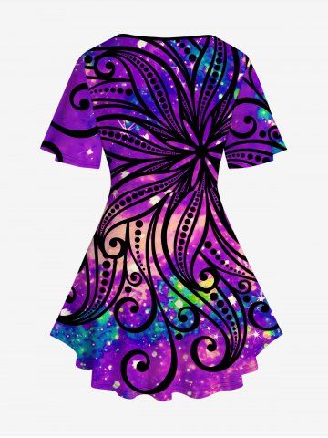 Plus Size Paint Splatter Floral Figure Print Crisscross T-shirt