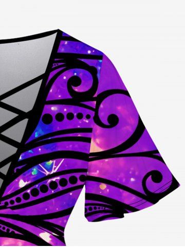 Plus Size Paint Splatter Floral Figure Print Crisscross T-shirt