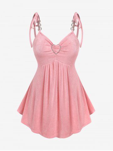 Plus Size Tied Heart Buckle Ruched Chains Cami Top - LIGHT PINK - M | US 10