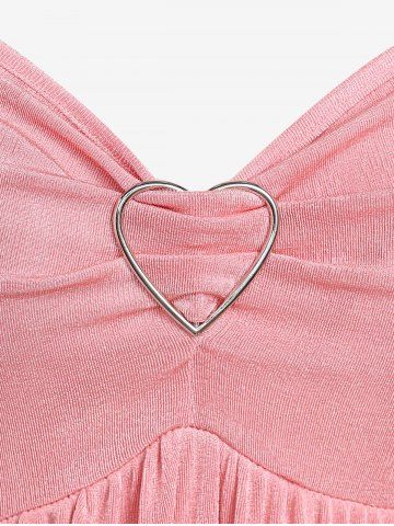Plus Size Tied Heart Buckle Ruched Chains Cami Top