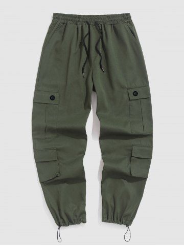 Pantalon Cargo avec Multi-Poches à Cordon Streetwear  - GREEN - S