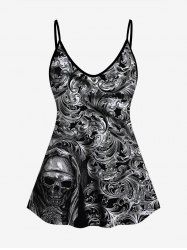 Gothic Skulls Retro Pattern Print Cami Top (Adjustable Shoulder Strap) -  