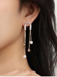 Boucles D'oreilles Pendantes Vintages Frangées en Perle Fausse - d'or 