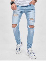 Destroyed Design Zip Fly Jeans -  
