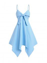 Pastel Color Knotted Spaghetti Strap Empire Wast Asymmetrical Midi Dress -  