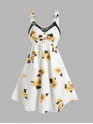 Mini-Robe à Imprimé Fleur Panneau en Dentelle à Taille Empire - Blanc M