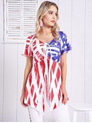 American Flag Print Cinched Asymmetric T-shirt -  