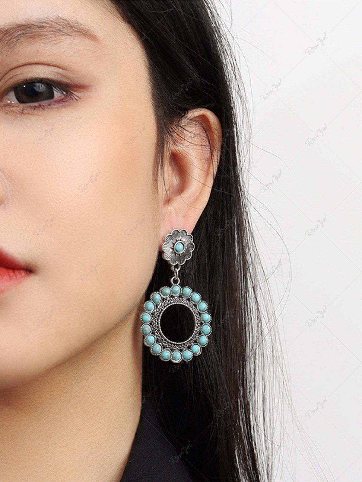 Online Vintage Flower Turquoise Drop Earrings  