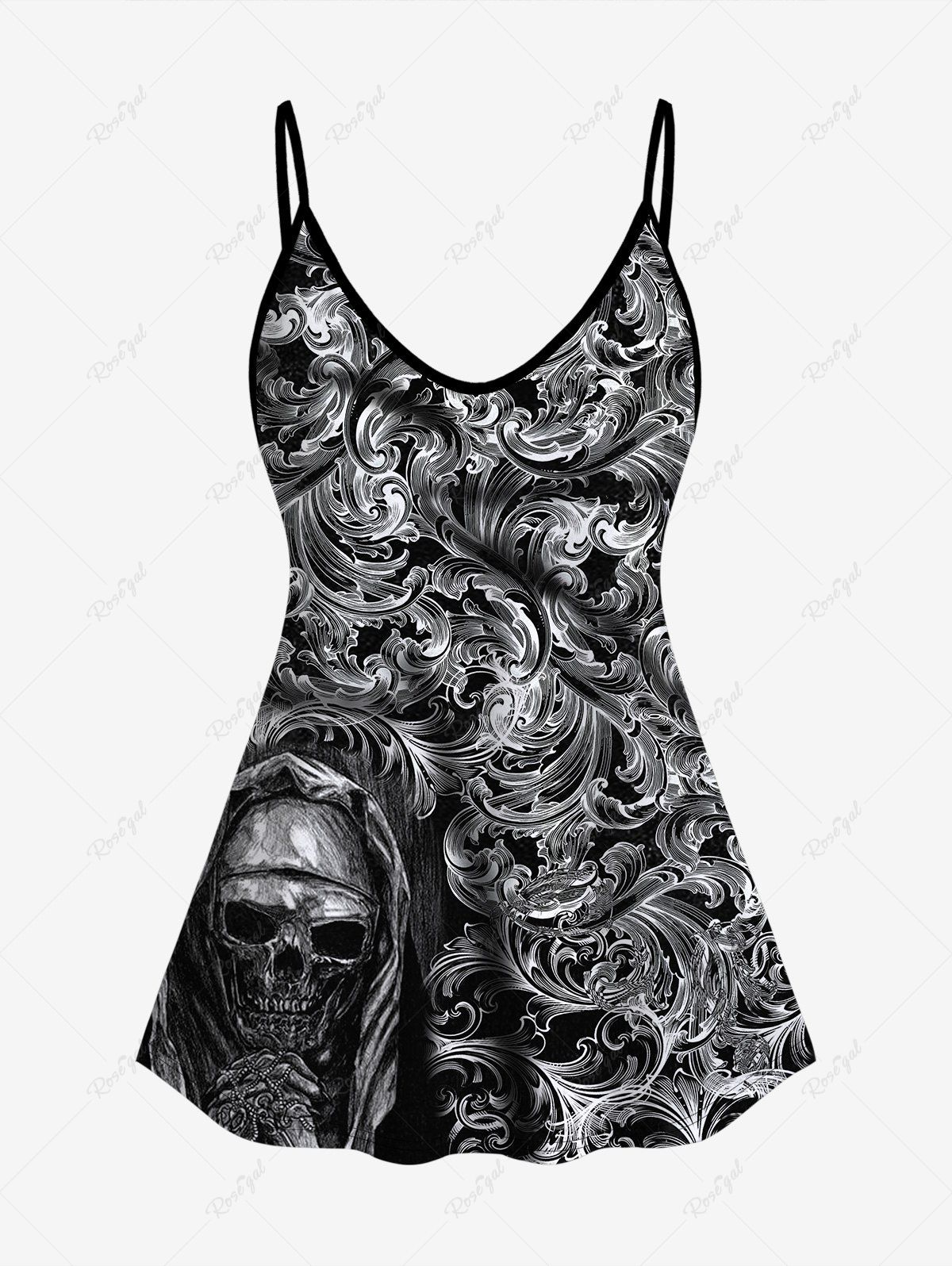 Hot Gothic Skulls Retro Pattern Print Cami Top (Adjustable Shoulder Strap)  