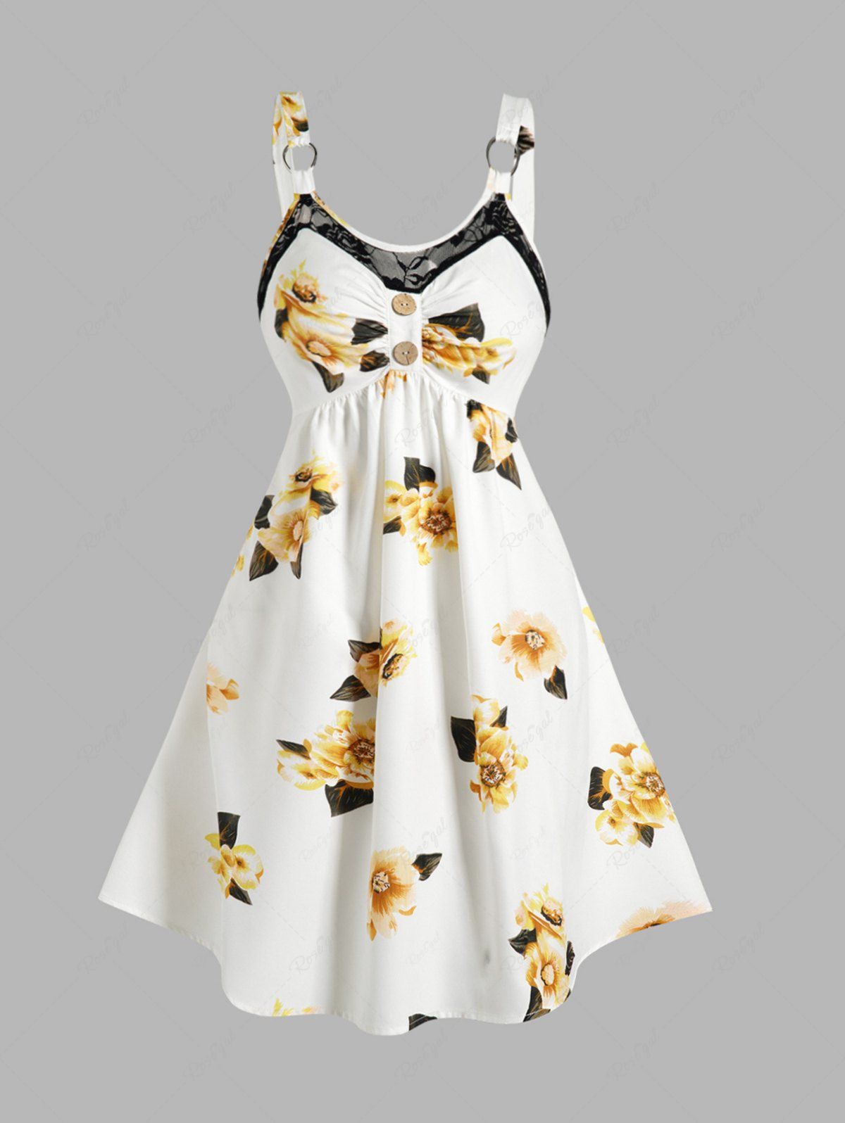 Mini-Robe à Imprimé Fleur Panneau en Dentelle à Taille Empire Blanc M