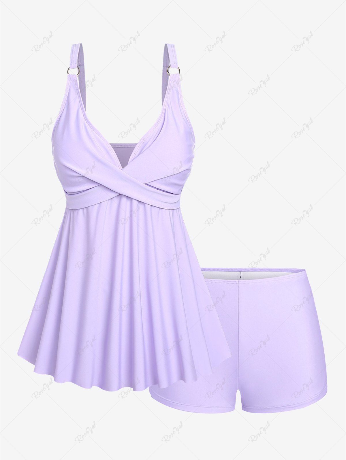 Store Plus Size Twist O-ring Boyleg Tankini Swimsuit (Adjustable Shoulder Strap)  