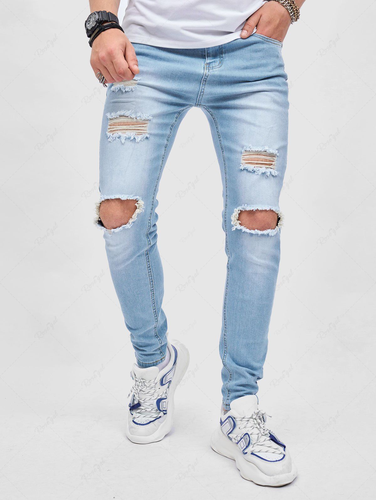 Fancy Destroyed Design Zip Fly Jeans  