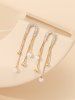Boucles D'oreilles Pendantes Vintages Frangées en Perle Fausse - d'or 
