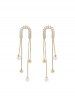 Boucles D'oreilles Pendantes Vintages Frangées en Perle Fausse - d'or 