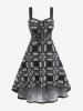 Plus Size Lace-up Grommet Backless High Low Plaid Midi Dress -  