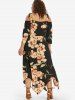 Robe Mouchoir Fleur Imprimée à Epaule Dénudée de Grande Taille à Lacets - Noir 3X | US 22-24