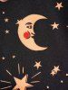 Robe Ligne A à Imprimé Etoile Lune et Soleil en Couleur Contrastée à Taille Haute à Epaule Dénudée - Noir XXL