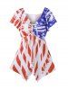 American Flag Print Cinched Asymmetric T-shirt -  