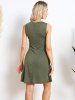 Plain Color Lace Up O Ring Sleeveless A Line Mini Dress -  