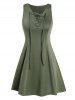Plain Color Lace Up O Ring Sleeveless A Line Mini Dress -  