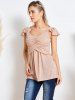 Heather Ruched Ruffle Casual Tank Top -  